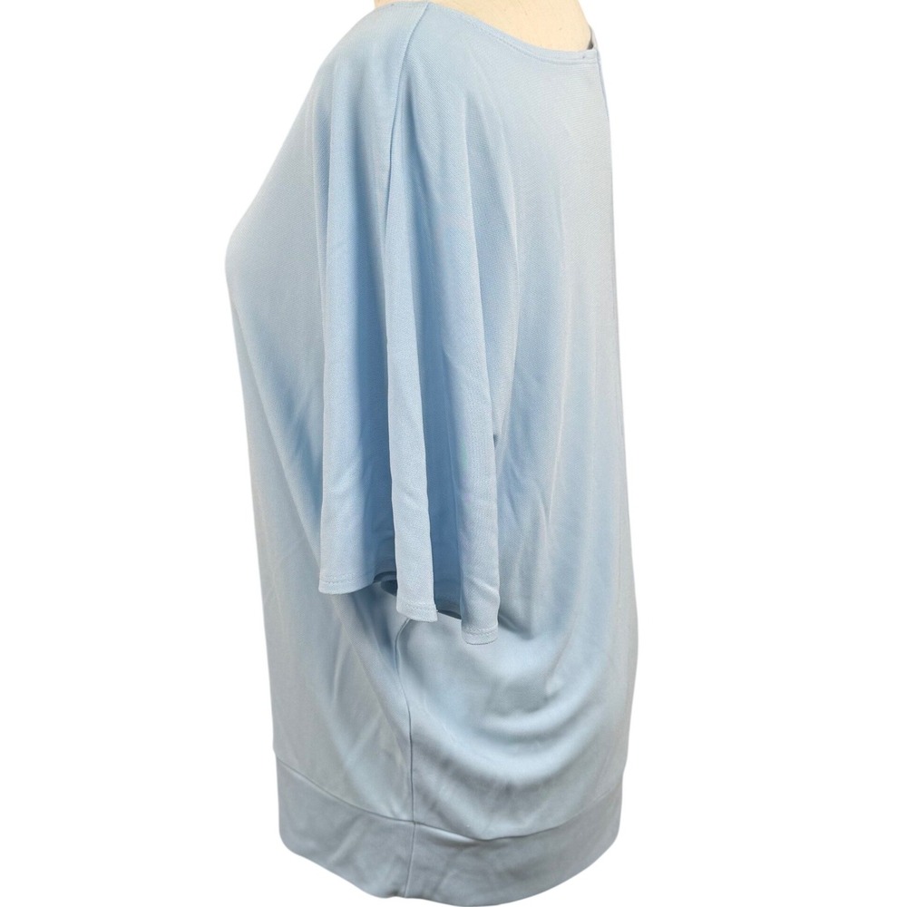Josephine Chaus L Light Blue Boat Neck SS Knit Top Banded Hem Coastal Airy Flowy - Picture 3 of 9